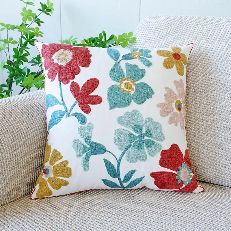 Pure Cotton Flower Towel Embroidered Cushion Cover – Modern Nordic Sofa Pillowcase