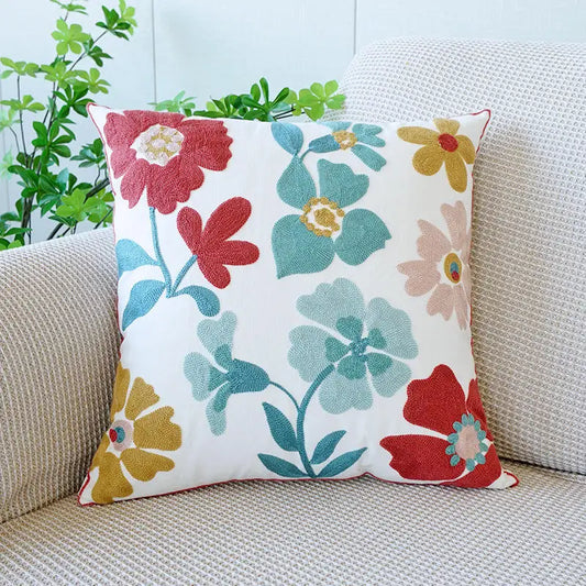 Pure Cotton Flower Towel Embroidered Cushion Cover – Modern Nordic Sofa Pillowcase