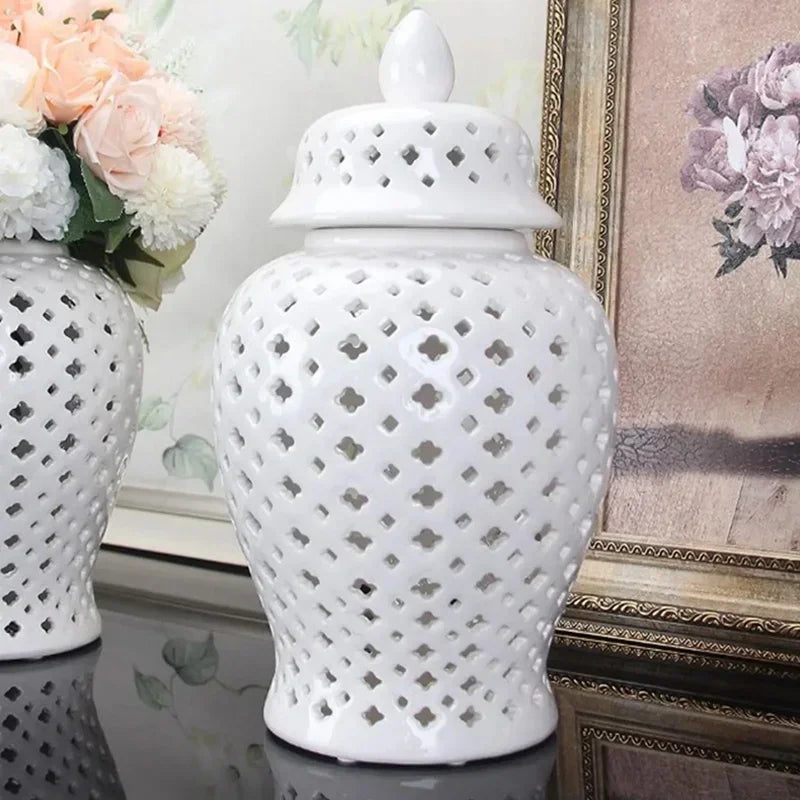 Elegant Hollow-Out Temple Jar for Sophisticated Home Styling.