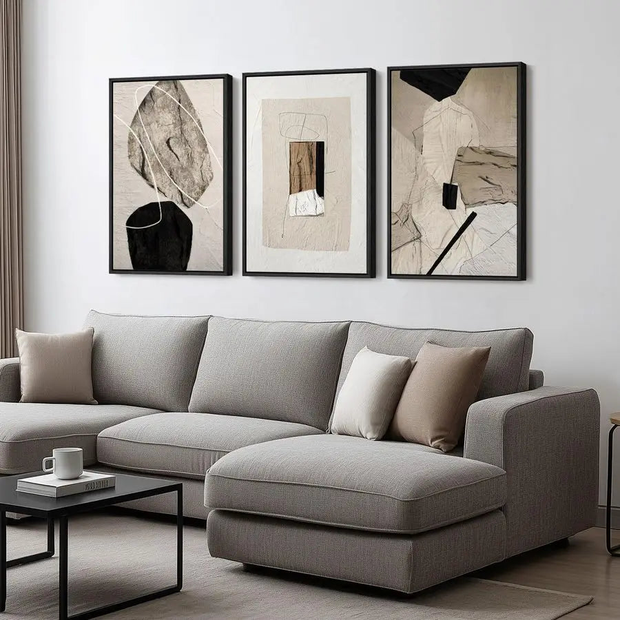Elegant Black and Beige Canvas Prints for Cozy Modern Decor.