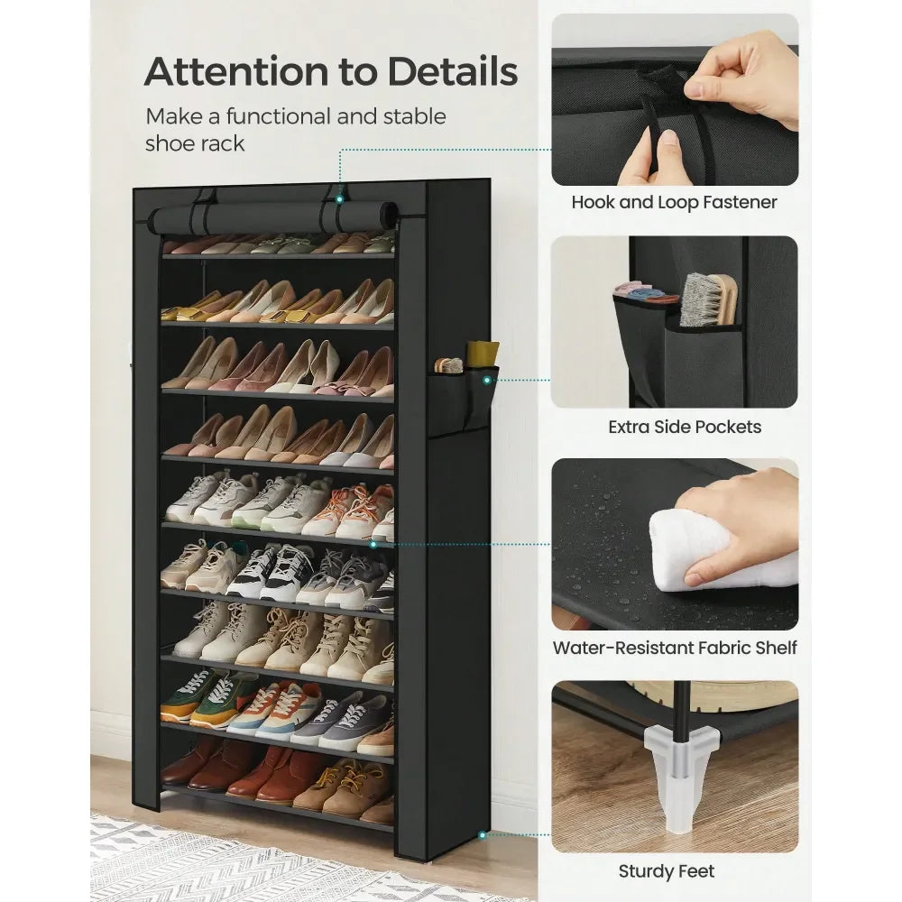 9-Tier Shoe Rack Organizer with Fabric Cover – Large Capacity Shoe Storage for 40–50 Pairs