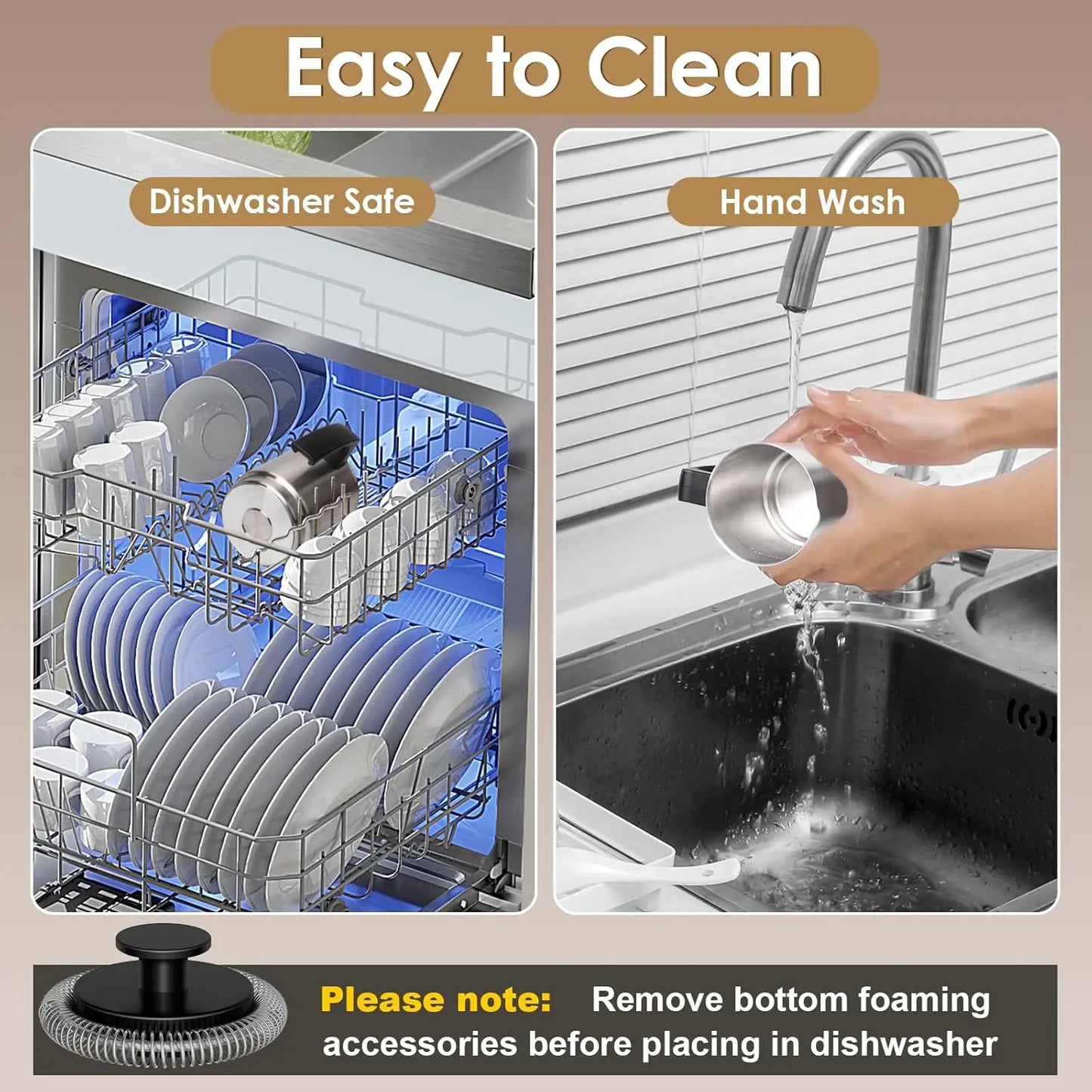 Multifunction Milk Frother & Steamer – 4 Modes for Hot & Cold Foam, Dishwasher Safe