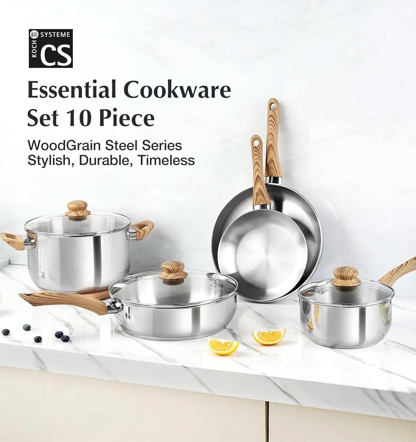 10PCS Stainless Steel Cookware Set – Professional 18/10 Pots & Pans with Cool-Touch Handles