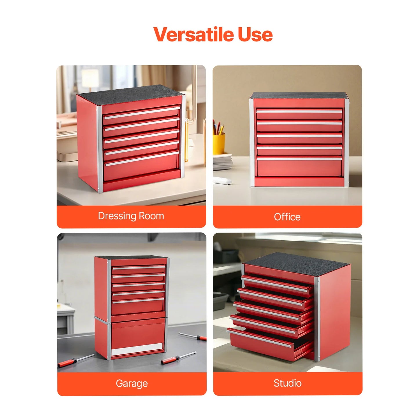 Red and Black Small Tool Chest with Multiple Drawers for Garage Storage.