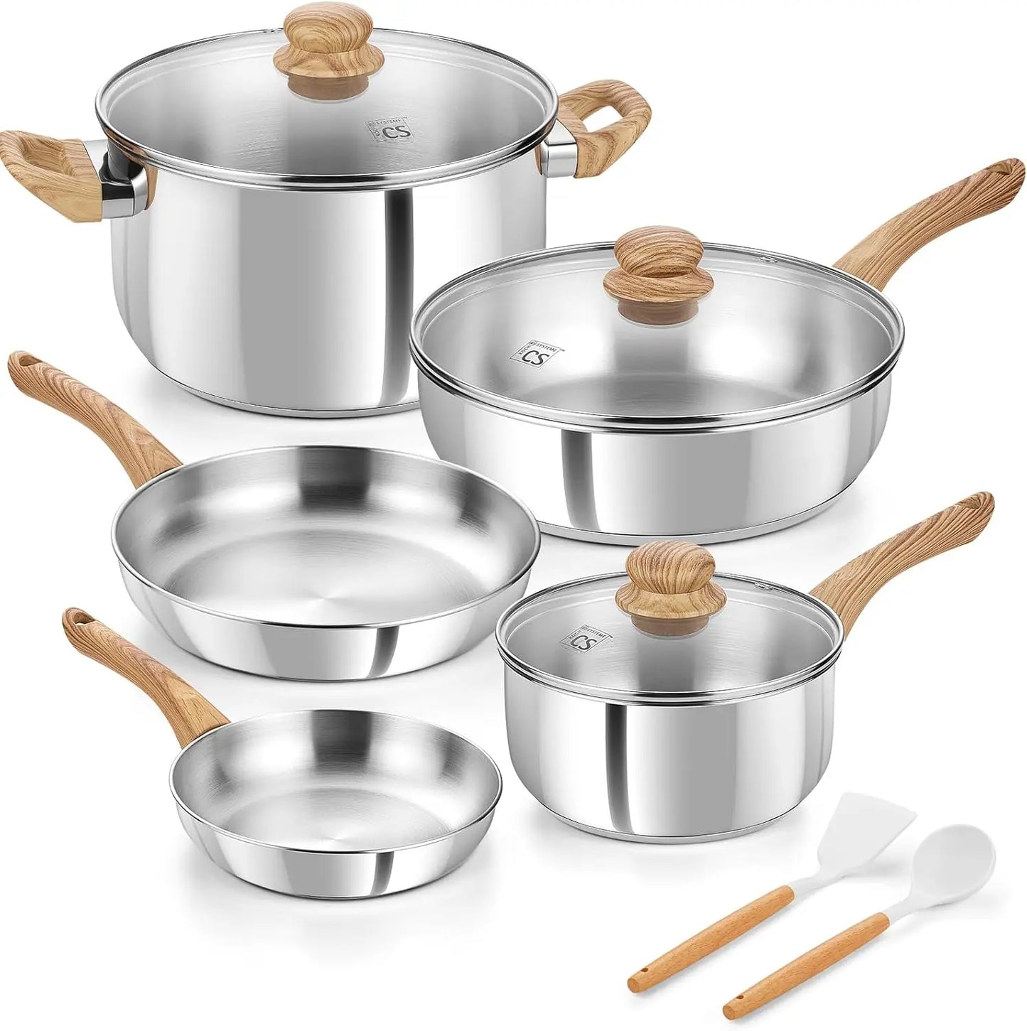 10PCS Stainless Steel Cookware Set – Professional 18/10 Pots & Pans with Cool-Touch Handles