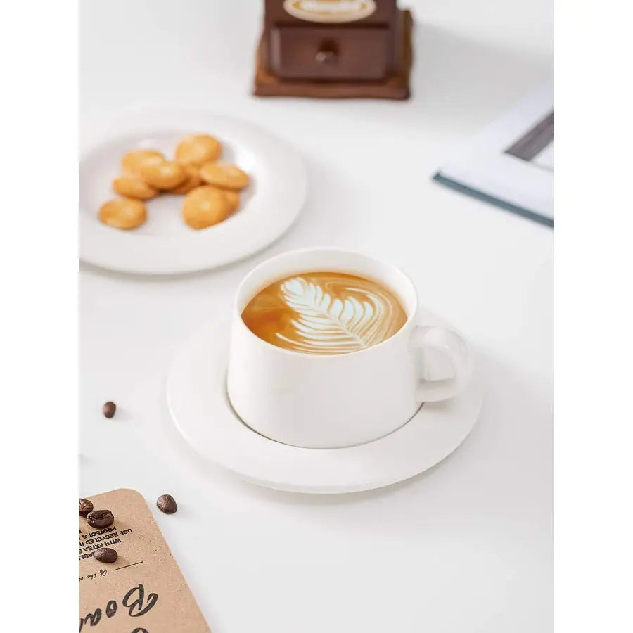 Porcelain Stackable Cappuccino Cups with Saucers – 8oz Specialty Coffee Cup Set
