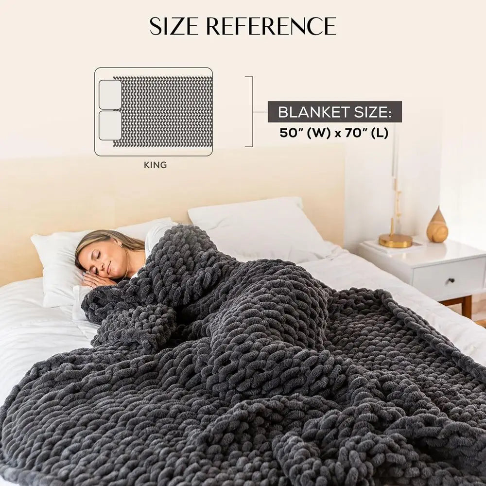 50x70 Thick Yarn Knitted Throw Blanket – Grey Chunky Chenille Sofa or Bed Blanket.