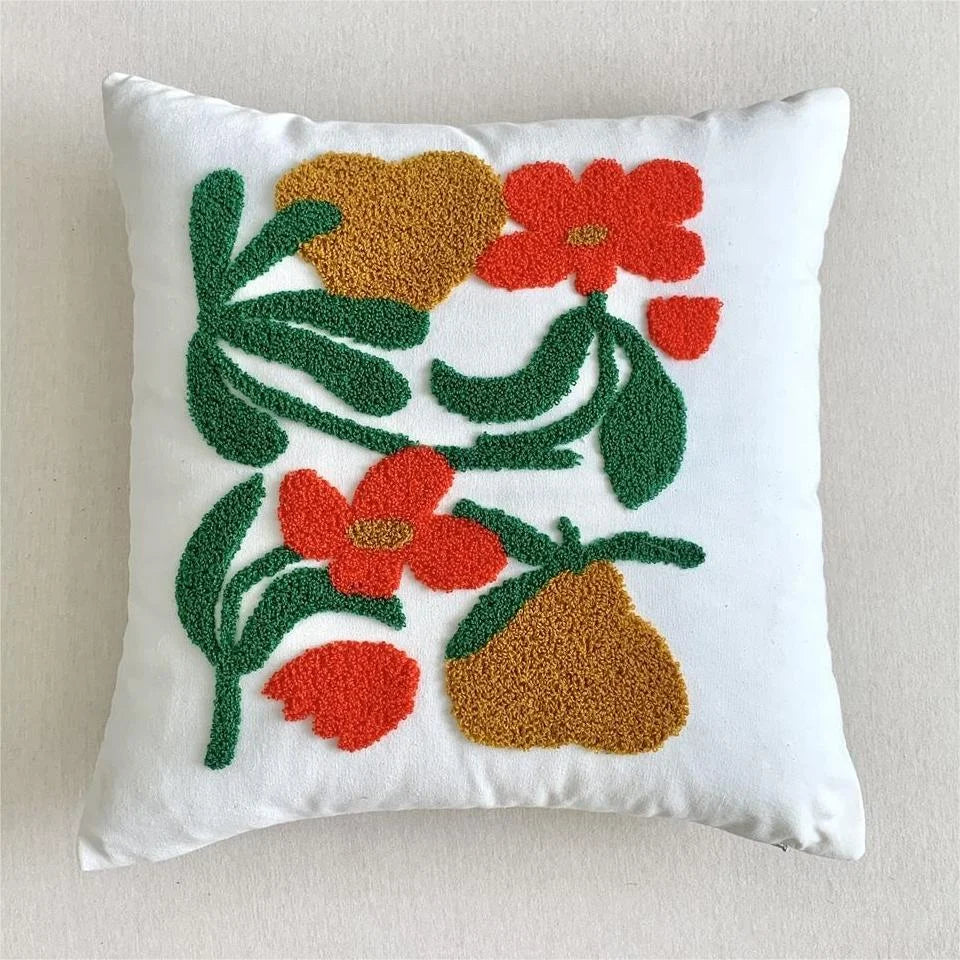 Pure Cotton Flower Towel Embroidered Cushion Cover – Modern Nordic Sofa Pillowcase