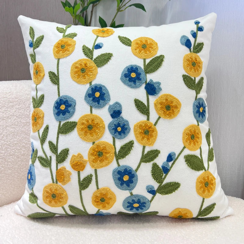 Pure Cotton Flower Towel Embroidered Cushion Cover – Modern Nordic Sofa Pillowcase