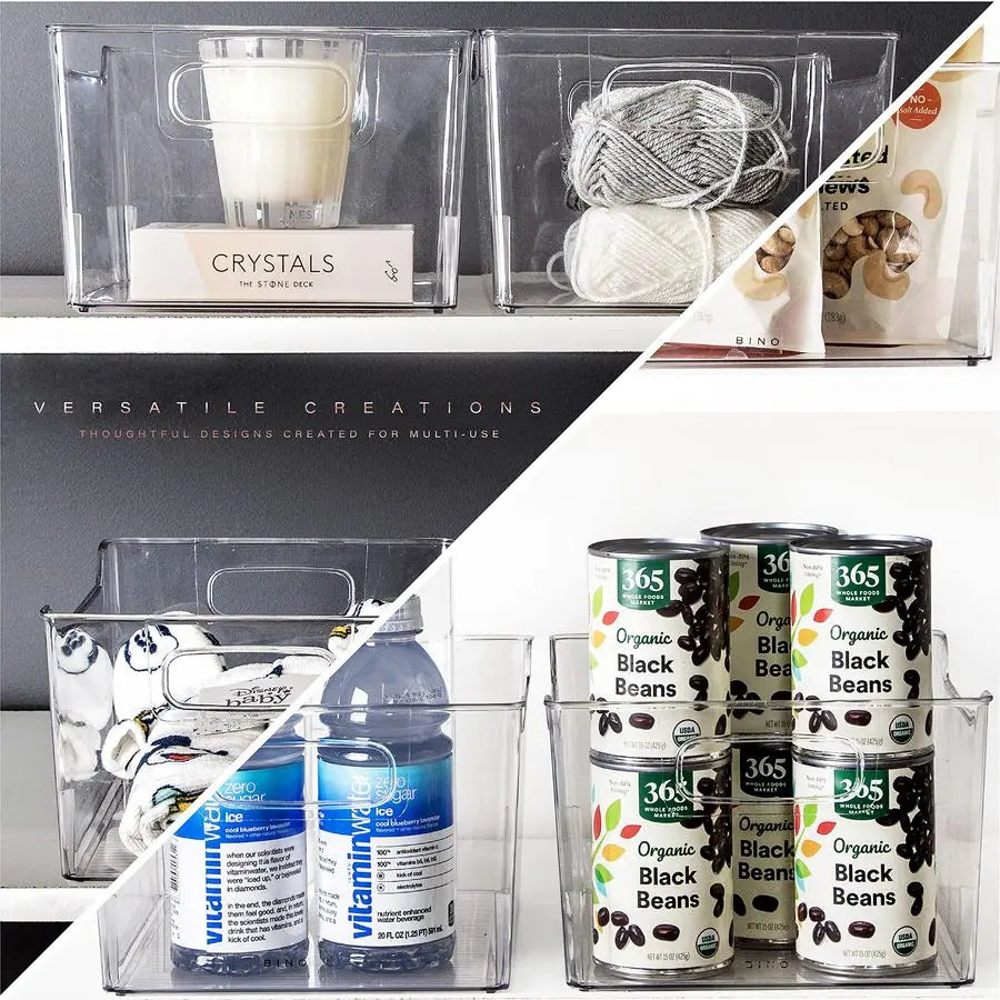 THE LODGE COLLECTION Plastic Storage Bins – 4 Pack Clear Organizing Containers with Handles