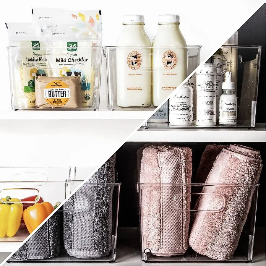 THE LODGE COLLECTION Plastic Storage Bins – 4 Pack Clear Organizing Containers with Handles