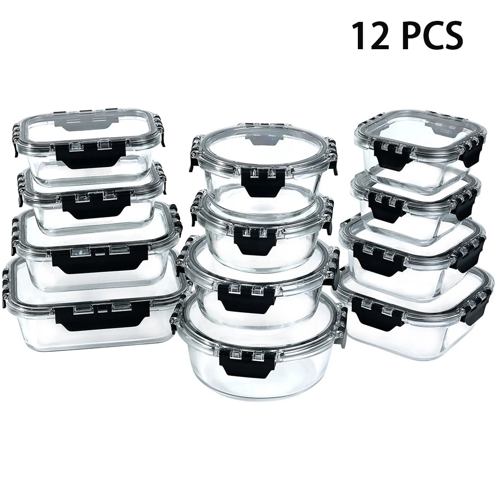 12-Piece Glass Food Storage Container Set – BPA-Free Airtight Bento Boxes