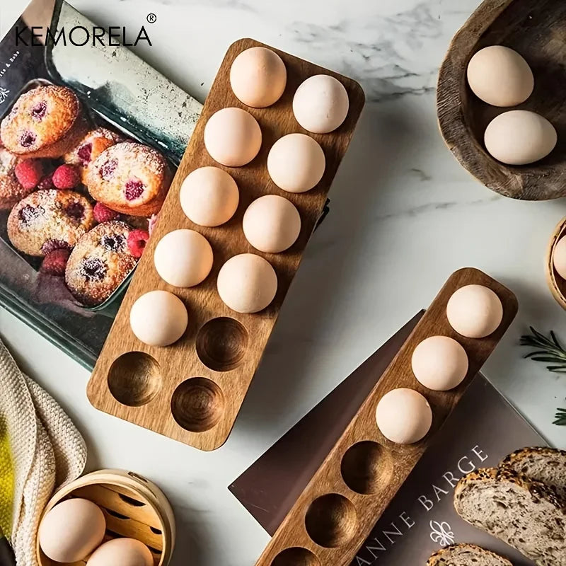 KEMORELA Modern Wooden Egg Storage Box – Multi-Compartment Kitchen Organizer for Fresh Eggs