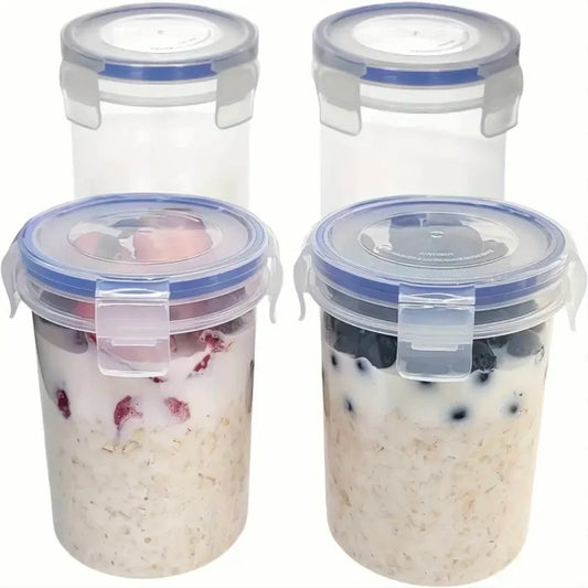 4PCS Microwave-Safe Oat Containers, Containers for Yogurt & Fruit,  28oz Reusable Breakfast Storage Jars with Sealing Rings