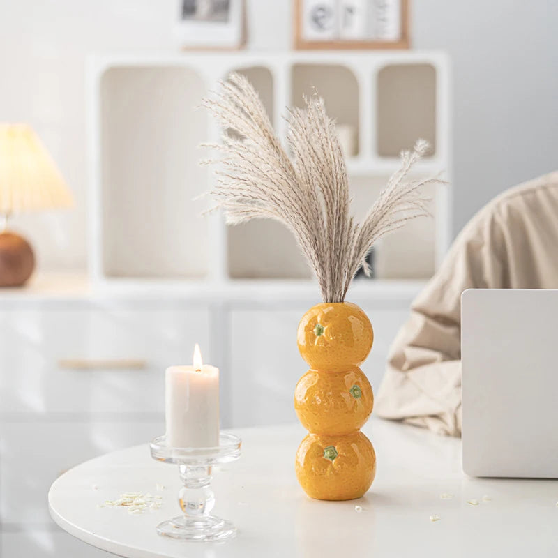 Fruit-Inspired Ceramic Vase with Orange, Lemon, and Watermelon Design for a Fun Summer BBQ or Decor.