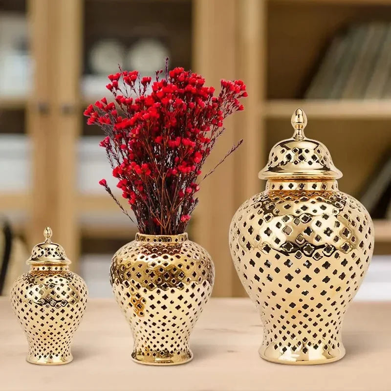 Elegant Hollow-Out Temple Jar for Sophisticated Home Styling.
