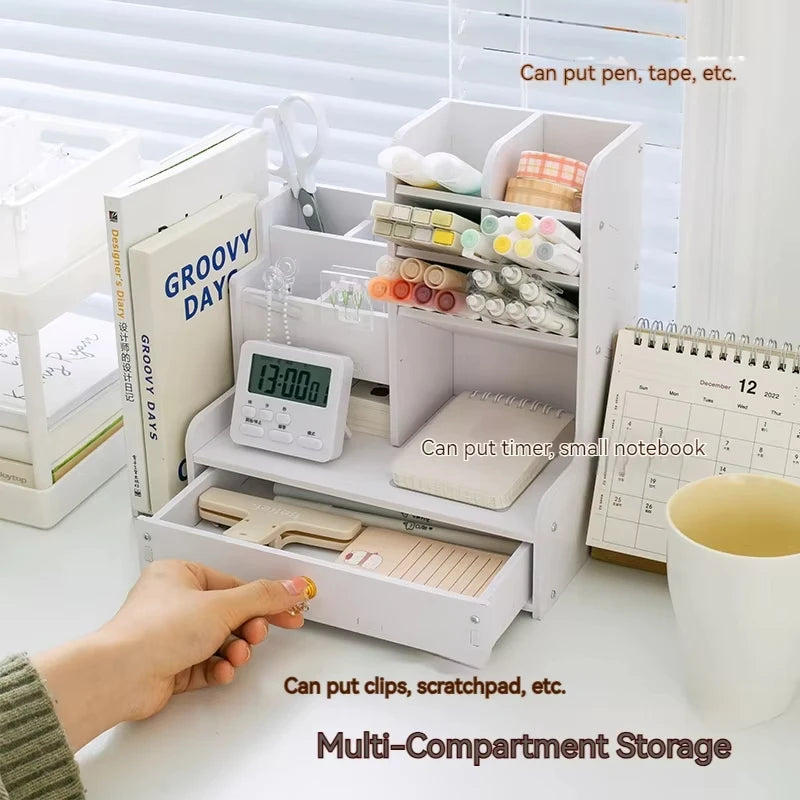 Wooden Desk Organizer with Multi-Layer Storage Design