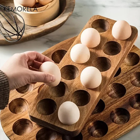 KEMORELA Modern Wooden Egg Storage Box – Multi-Compartment Kitchen Organizer for Fresh Eggs