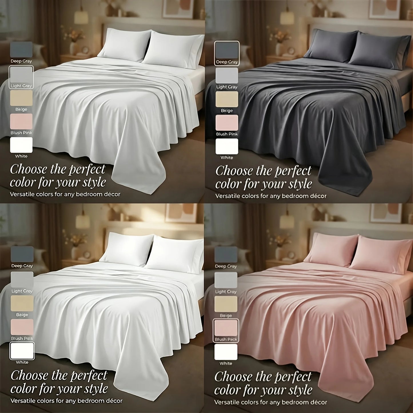 Bamboo Cooling Sheet Set – Fits Twin, Full, Queen, King & Cal King Beds with Deep Pockets; 18” Deep Pocket Bedding Set.