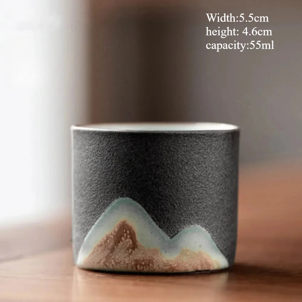 Handmade Ceramic Coffee Mug with Wooden Handle – Retro Tea & Coffee Cup with Filter Design