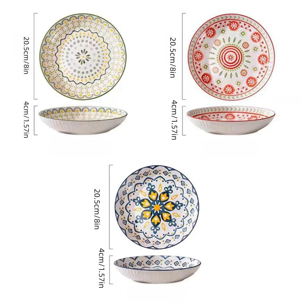 Creative Bohemian Ceramic Dinner Plate – High-Rimmed Multi-Use Home Dish