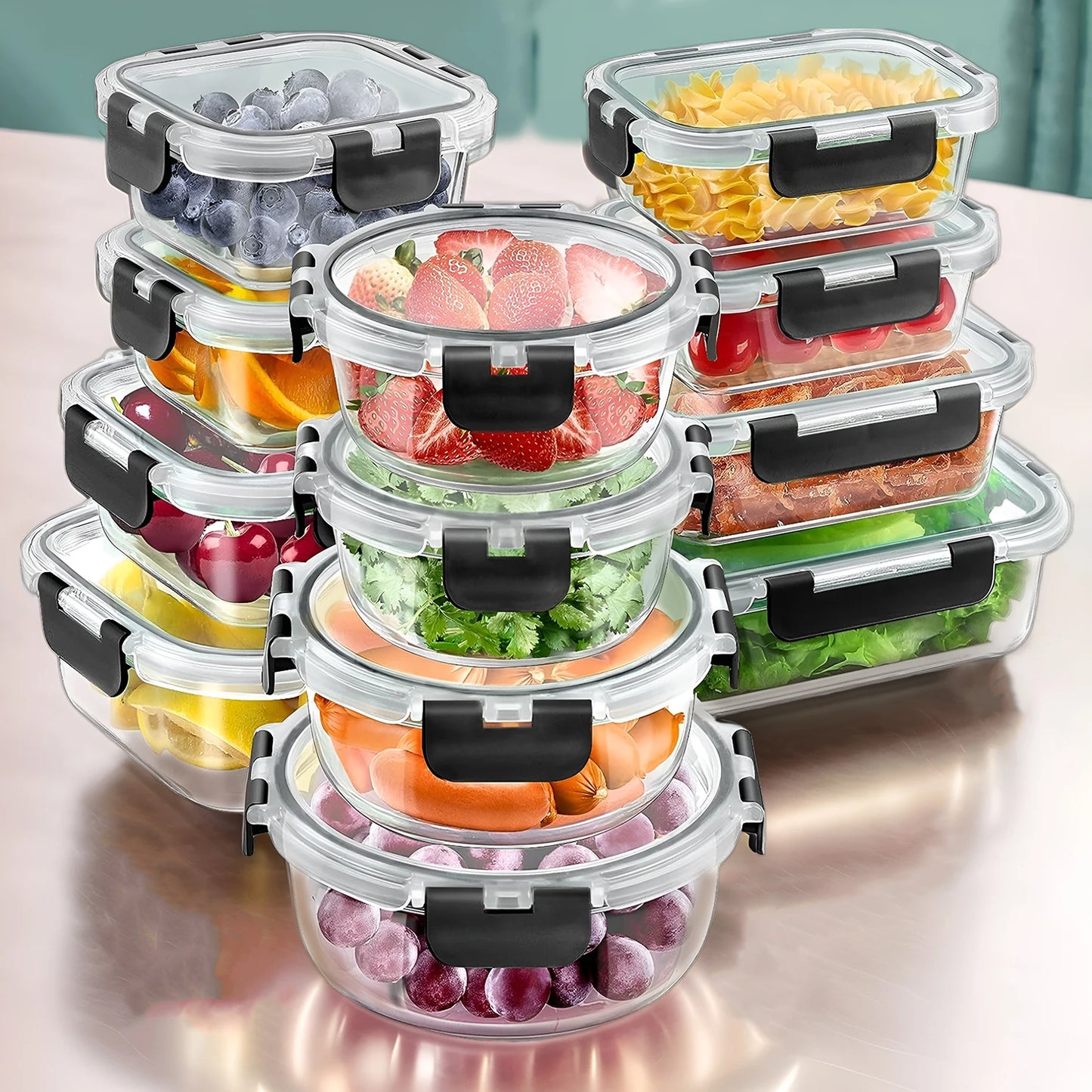 12-Piece Glass Food Storage Container Set – BPA-Free Airtight Bento Boxes