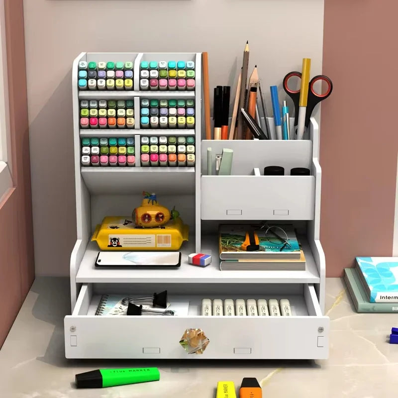 Wooden Desk Organizer with Multi-Layer Storage Design