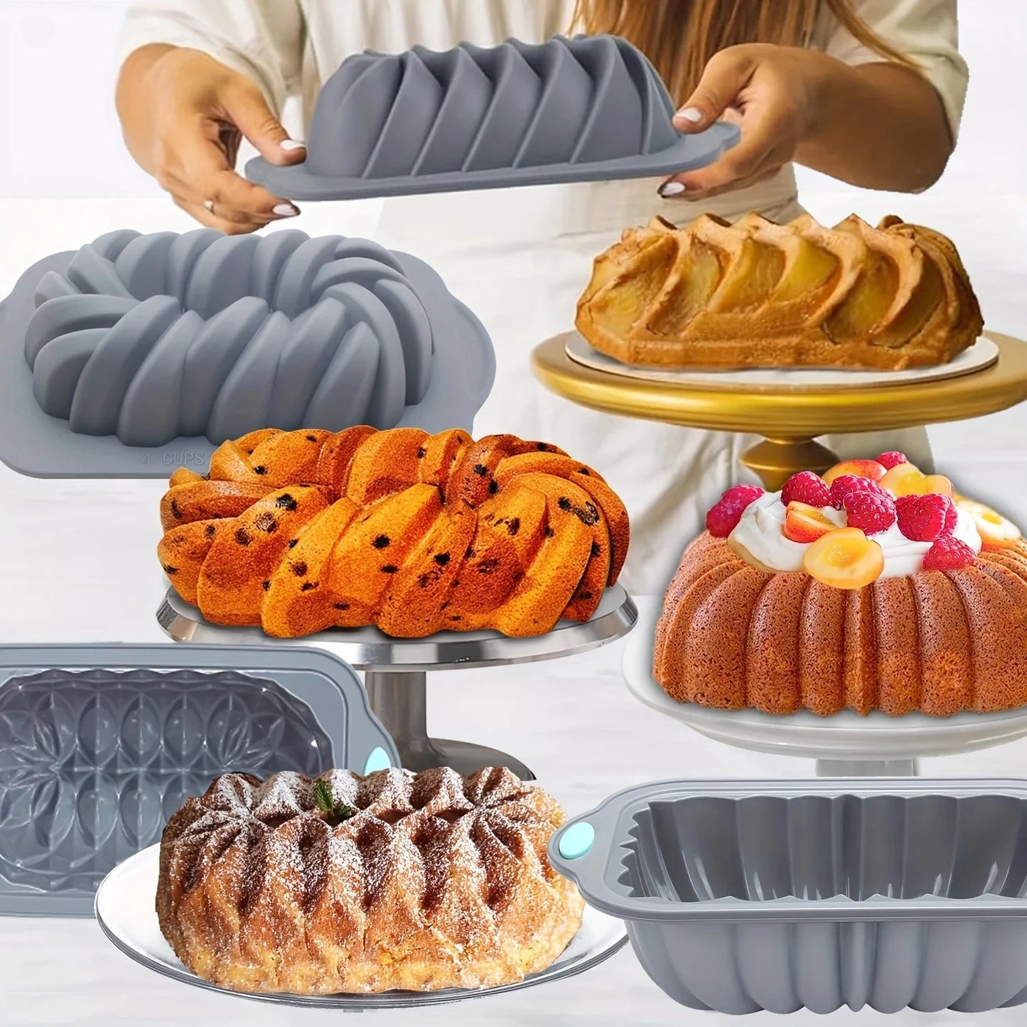 Silicone Bakeware Set – Non-Stick Cake Molds with Flower & Assorted Shapes