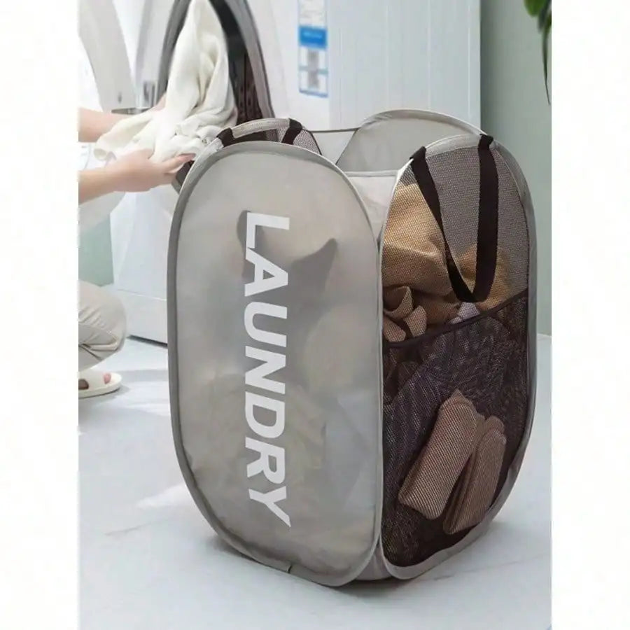 Portable Foldable Laundry Hamper – Breathable Mesh Dirty Clothes Storage Bag