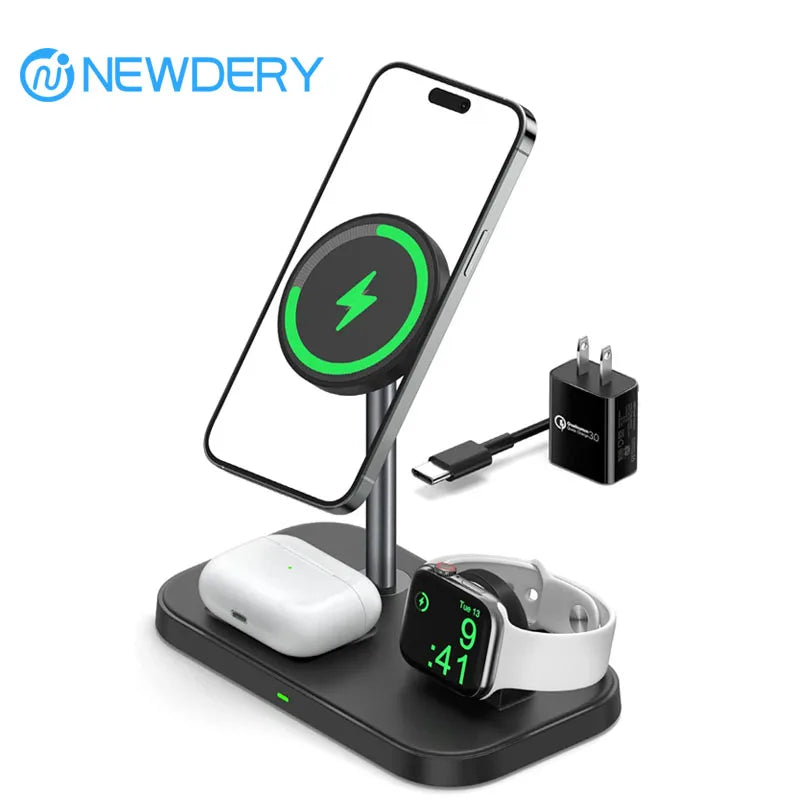 3-in-1 Wireless Charging Station for iPhone, Apple Watch, and AirPods; Compatible with iPhone 16/15/14/13 Series.