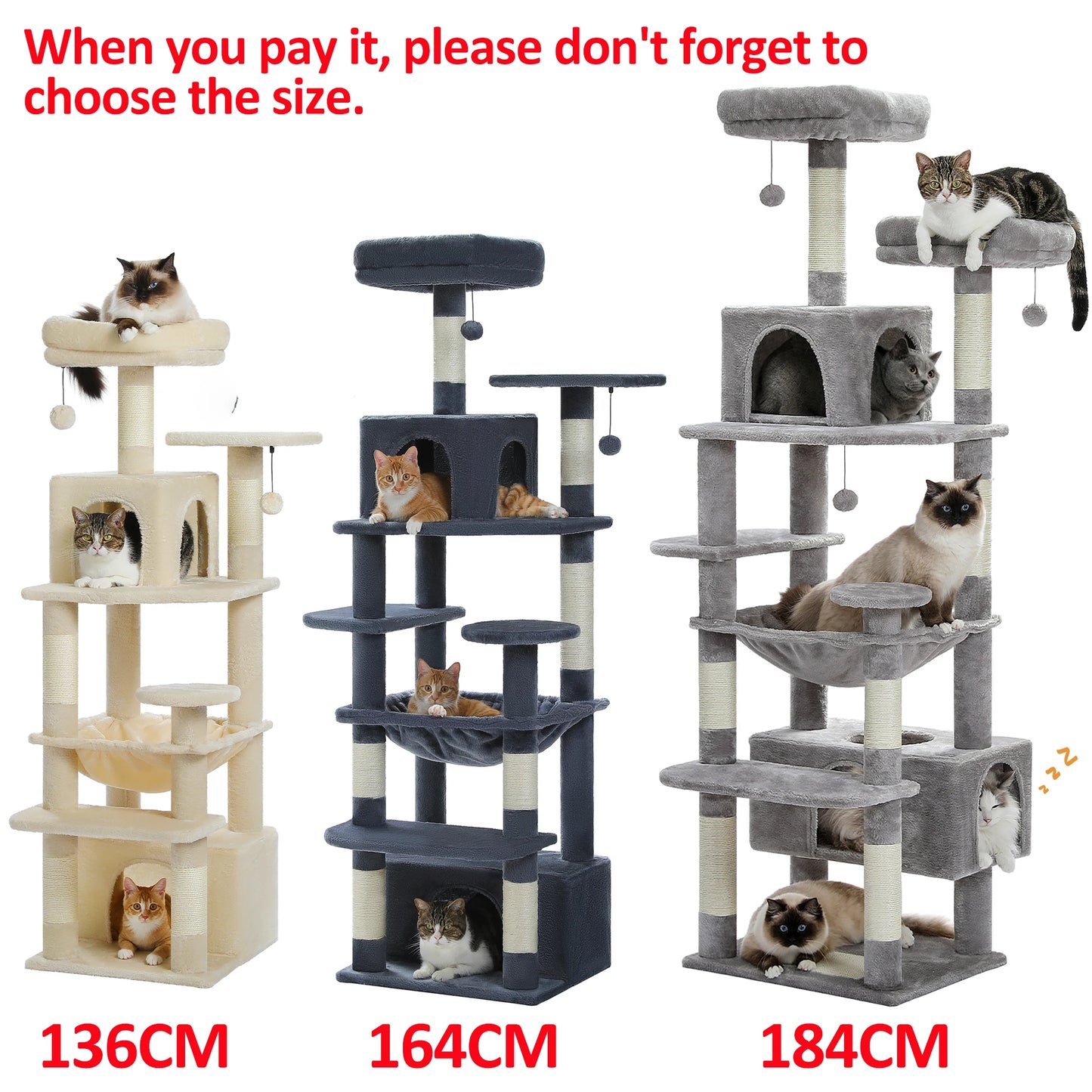 Large Cat Tree and Tower for Indoor Cats With Sisal-Covered Scratching Posts Spacious Hammock Padded Perches and Condos.
