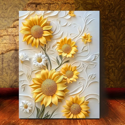 Modern 3D Sunflower Relief Canvas Art with Wooden Frame.