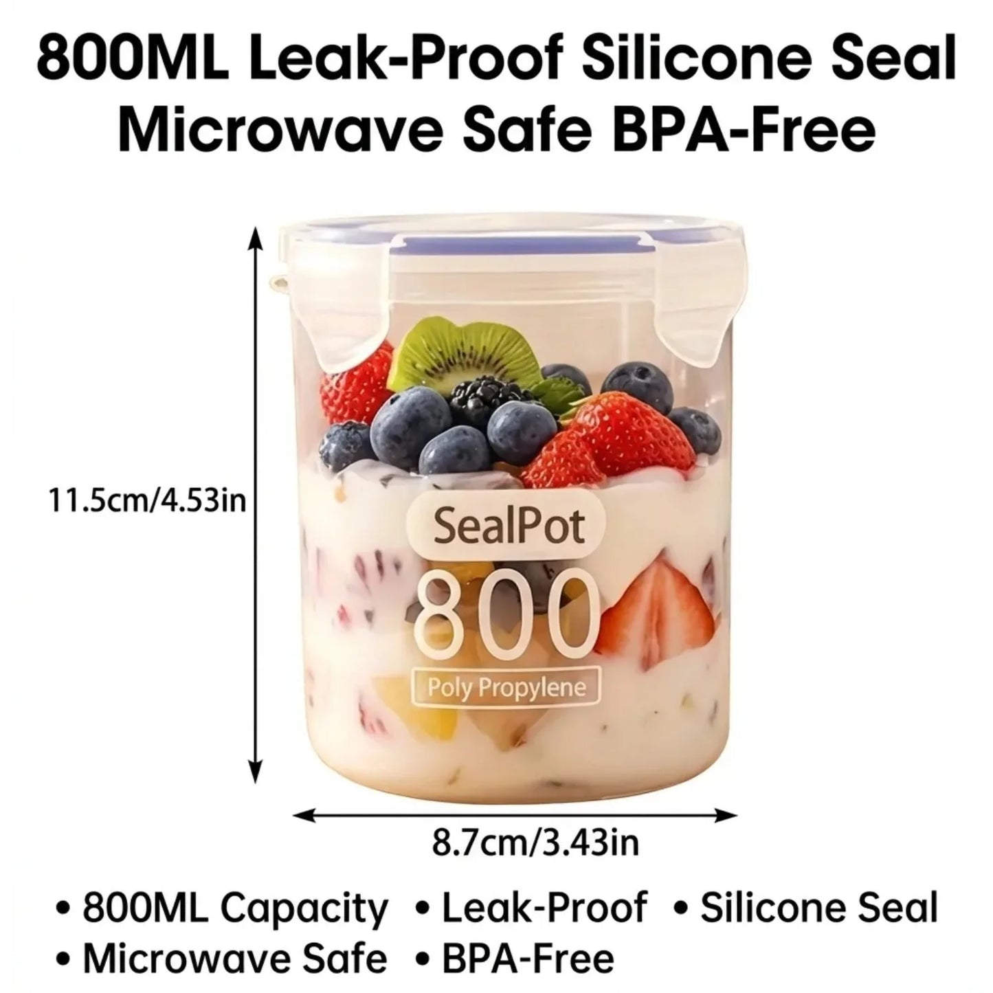 4PCS Microwave-Safe Oat Containers, Containers for Yogurt & Fruit,  28oz Reusable Breakfast Storage Jars with Sealing Rings