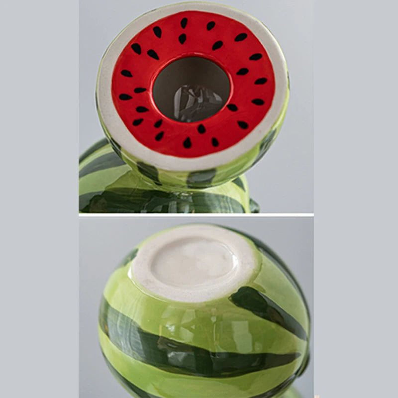 Fruit-Inspired Ceramic Vase with Orange, Lemon, and Watermelon Design for a Fun Summer BBQ or Decor.