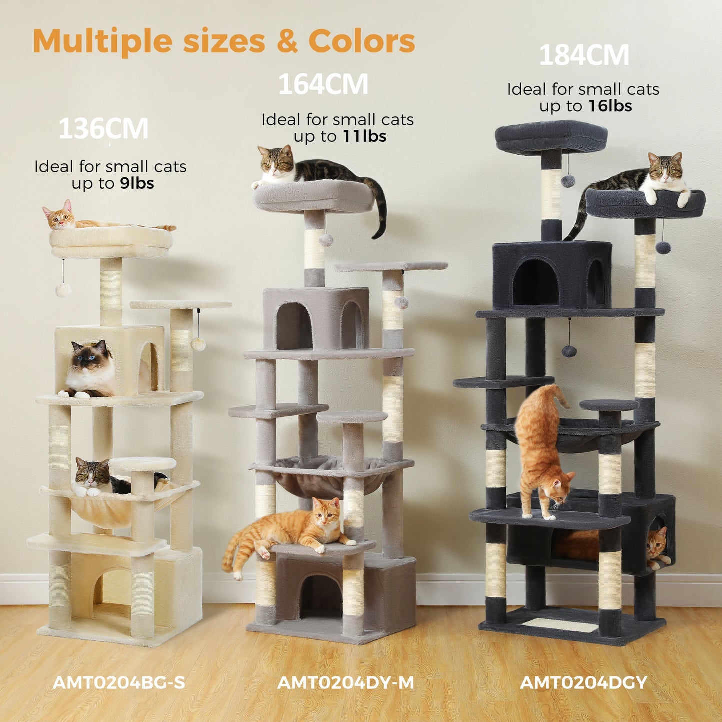 Large Cat Tree and Tower for Indoor Cats With Sisal-Covered Scratching Posts Spacious Hammock Padded Perches and Condos.