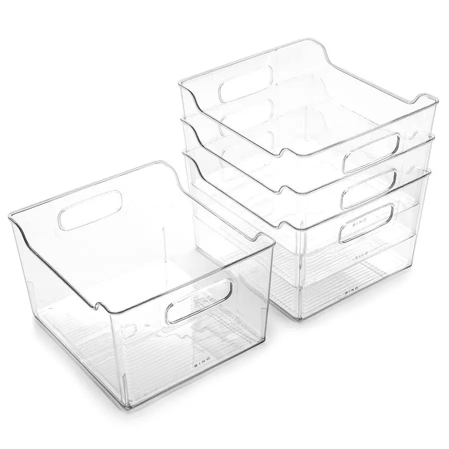 THE LODGE COLLECTION Plastic Storage Bins – 4 Pack Clear Organizing Containers with Handles