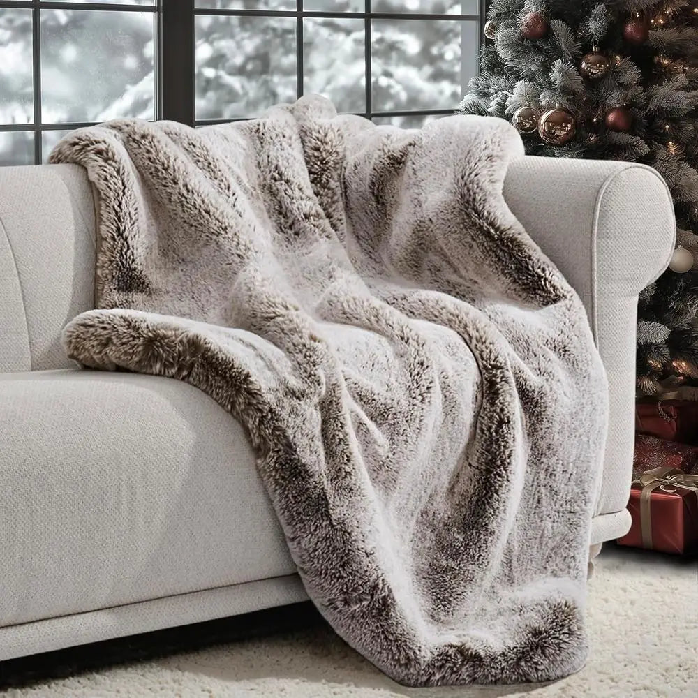 Warm Thick Faux Fur Blanket – Luxury Chinchilla Style Heavyweight 1220GSM for Sofa & Bed;