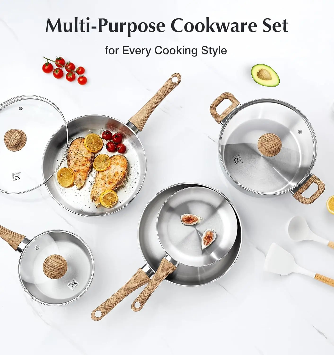 10PCS Stainless Steel Cookware Set – Professional 18/10 Pots & Pans with Cool-Touch Handles
