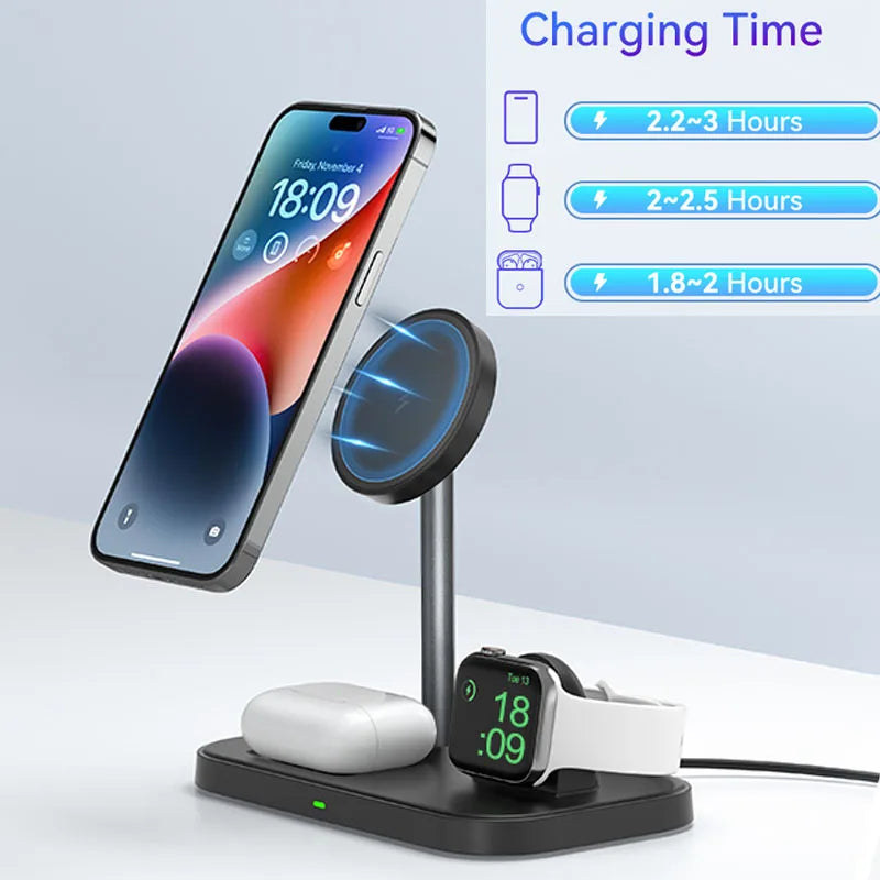 3-in-1 Wireless Charging Station for iPhone, Apple Watch, and AirPods; Compatible with iPhone 16/15/14/13 Series.