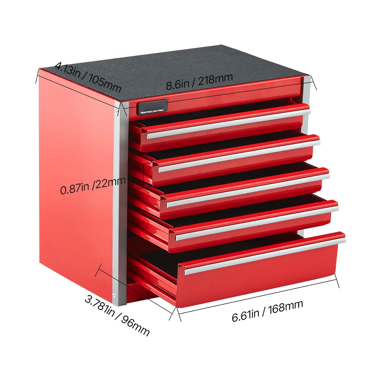 Red and Black Small Tool Chest with Multiple Drawers for Garage Storage.